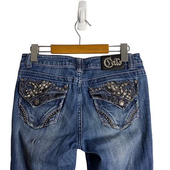 Cello Women's Low Rise Medium Indigo Frayed Hem Denim Jeans - Picture 7 of 10